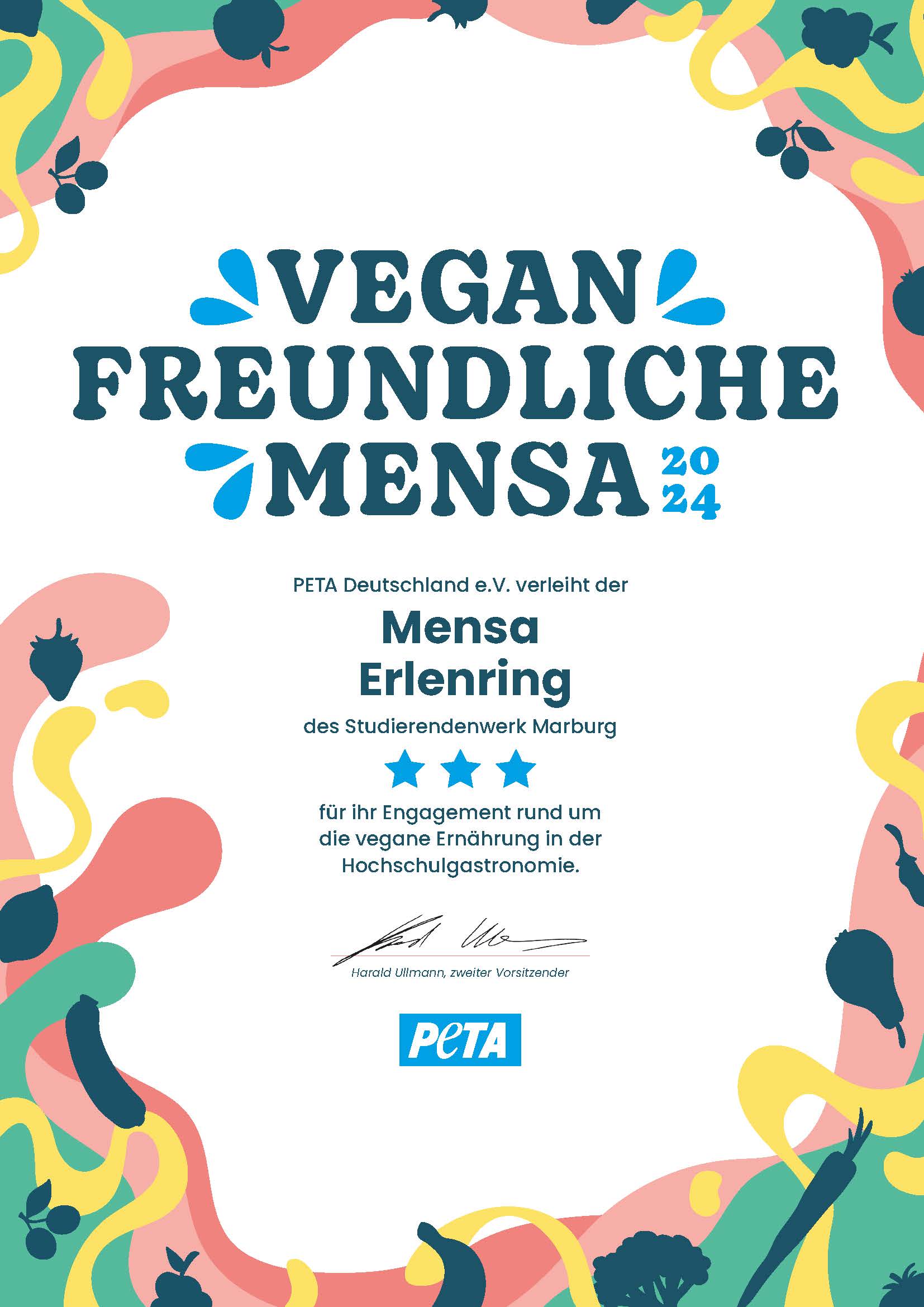 Erneut ist Marburg von PETA als vegan-freundliche Mensa ausgezeichnet worden